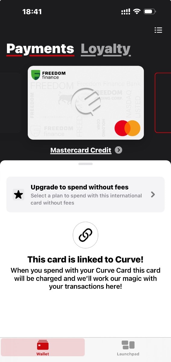 Привязал карту Freedom Finance к карте Curve